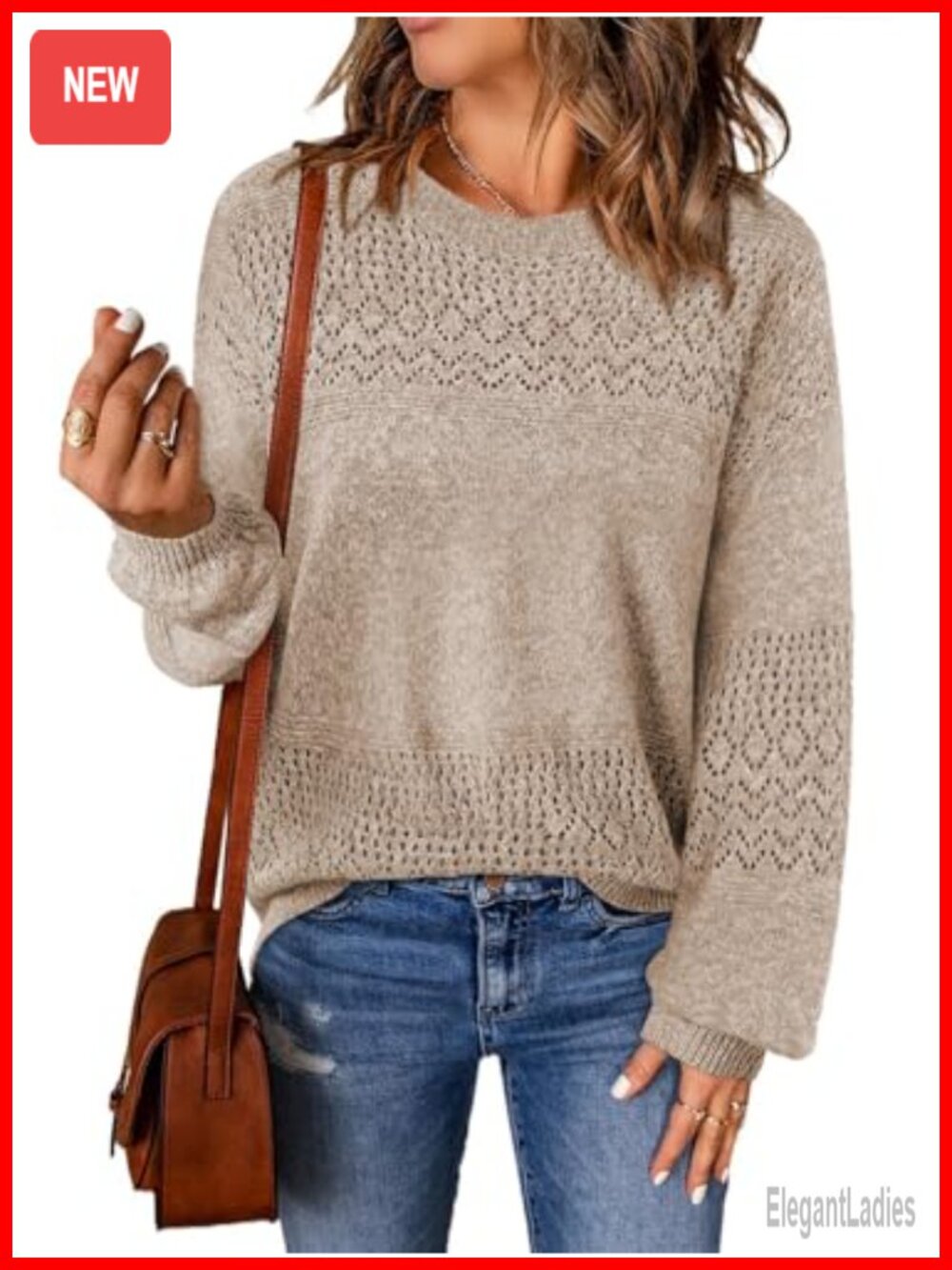 Womens Crochet Sweater Lace Long Sleeve Boho Tunic Top